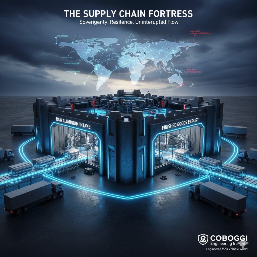 a high tech logistics hub where aluminum billets are entering and finished