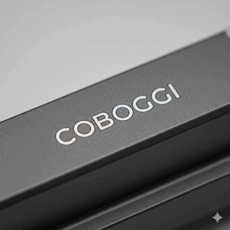 the coboggi logo engraved on this specific satin hard texture
