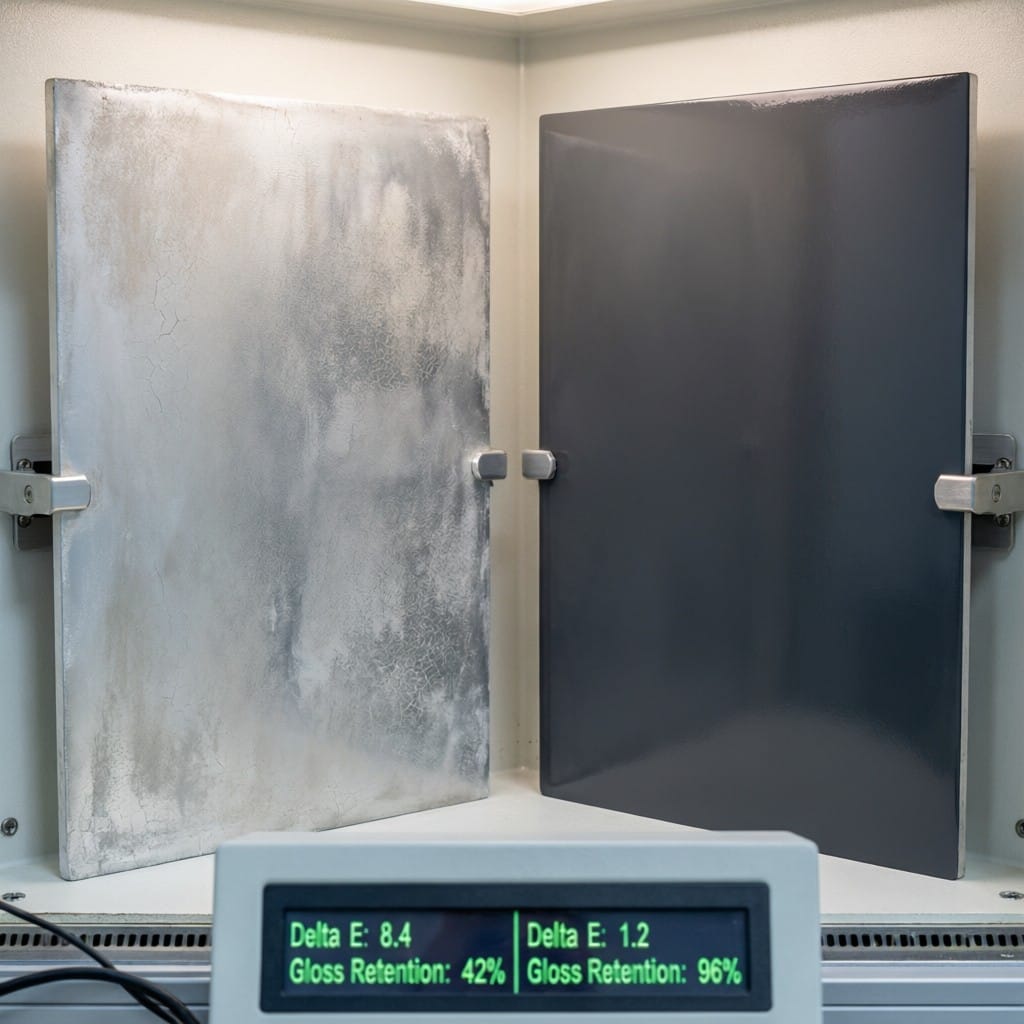 Anodized vs powder-coated aluminum panels after UV testing