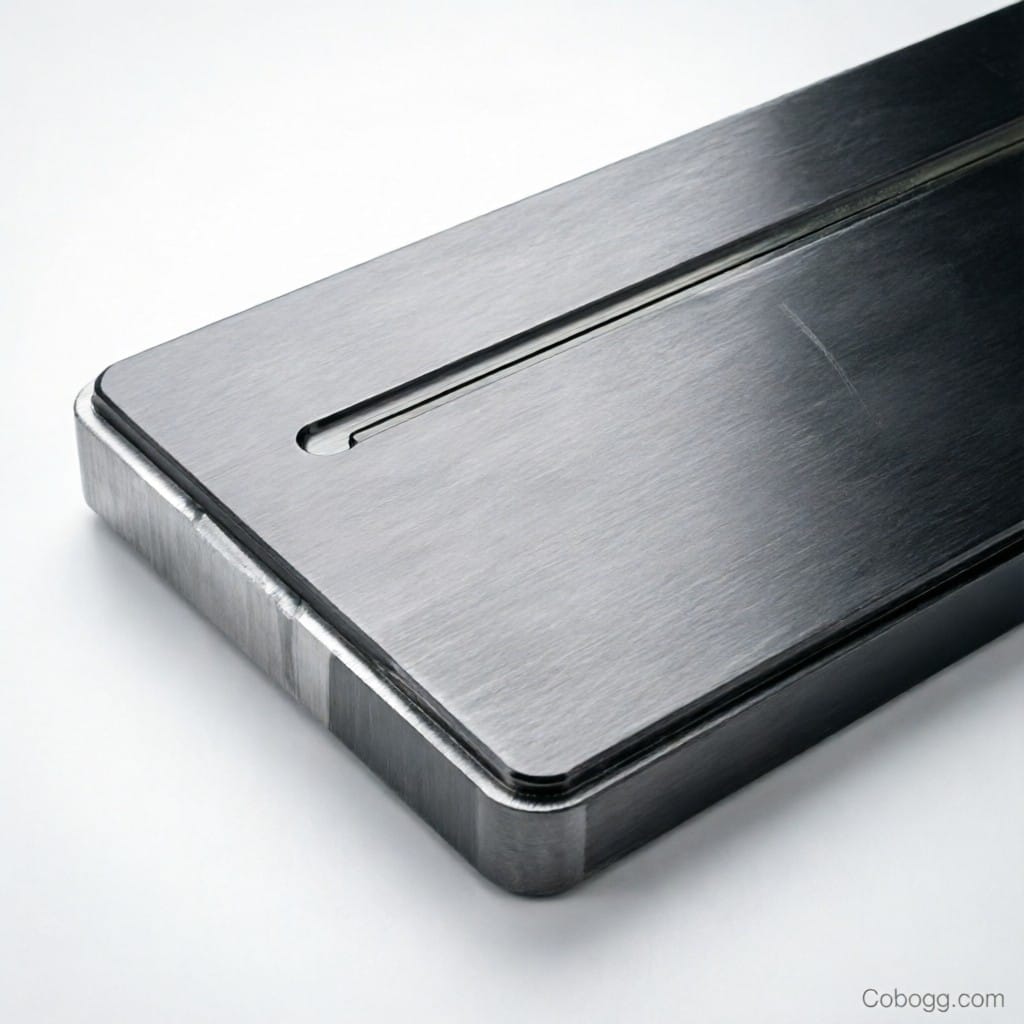 CNC machine precisely cutting aluminum keyboard housing with real-time tolerance display