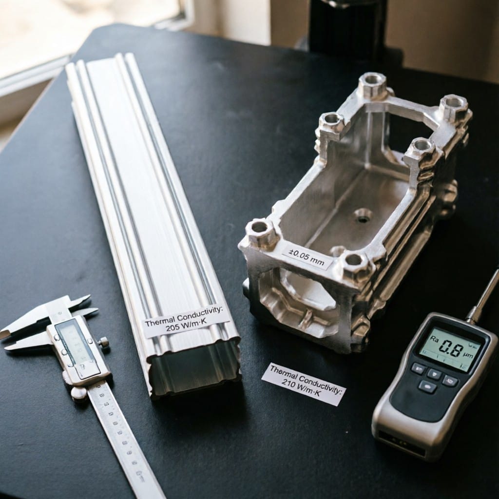 Comparison of extruded vs CNC-milled aluminum components with measurement tools