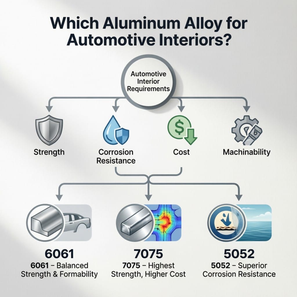 Decision flowchart for selecting aluminum alloys in automotive interiors