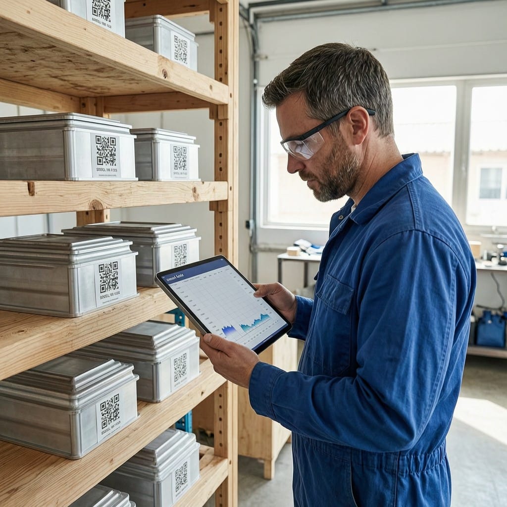 Engineer reviewing UV test data for aluminum alloy shell samples