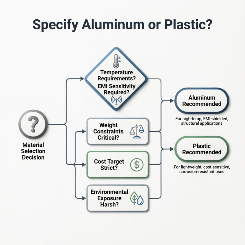 Flowchart for selecting aluminum vs plastic IIoT sensor housings