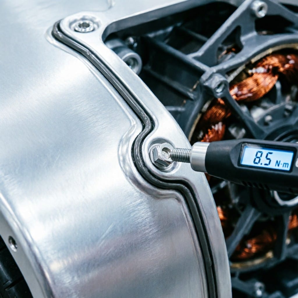 Installation of aluminum alloy shell in EV powertrain with torque and tolerance verification