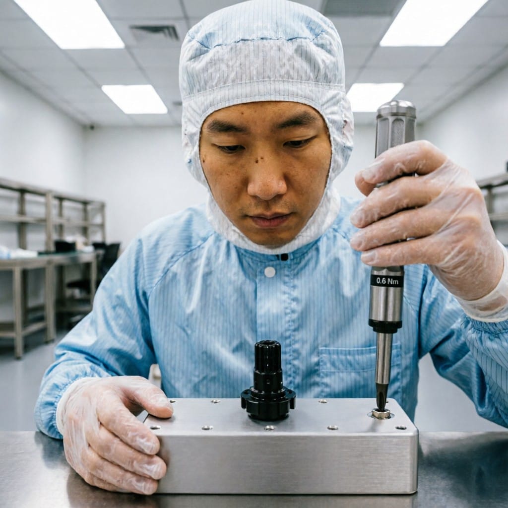 Precision assembly of mechanical keyboard switches into aluminum alloy shell housing with calibrated tools