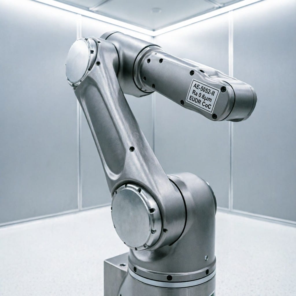 Robot arm using aluminum alloy shell AE-5052-II anodized joints in cleanroom environment
