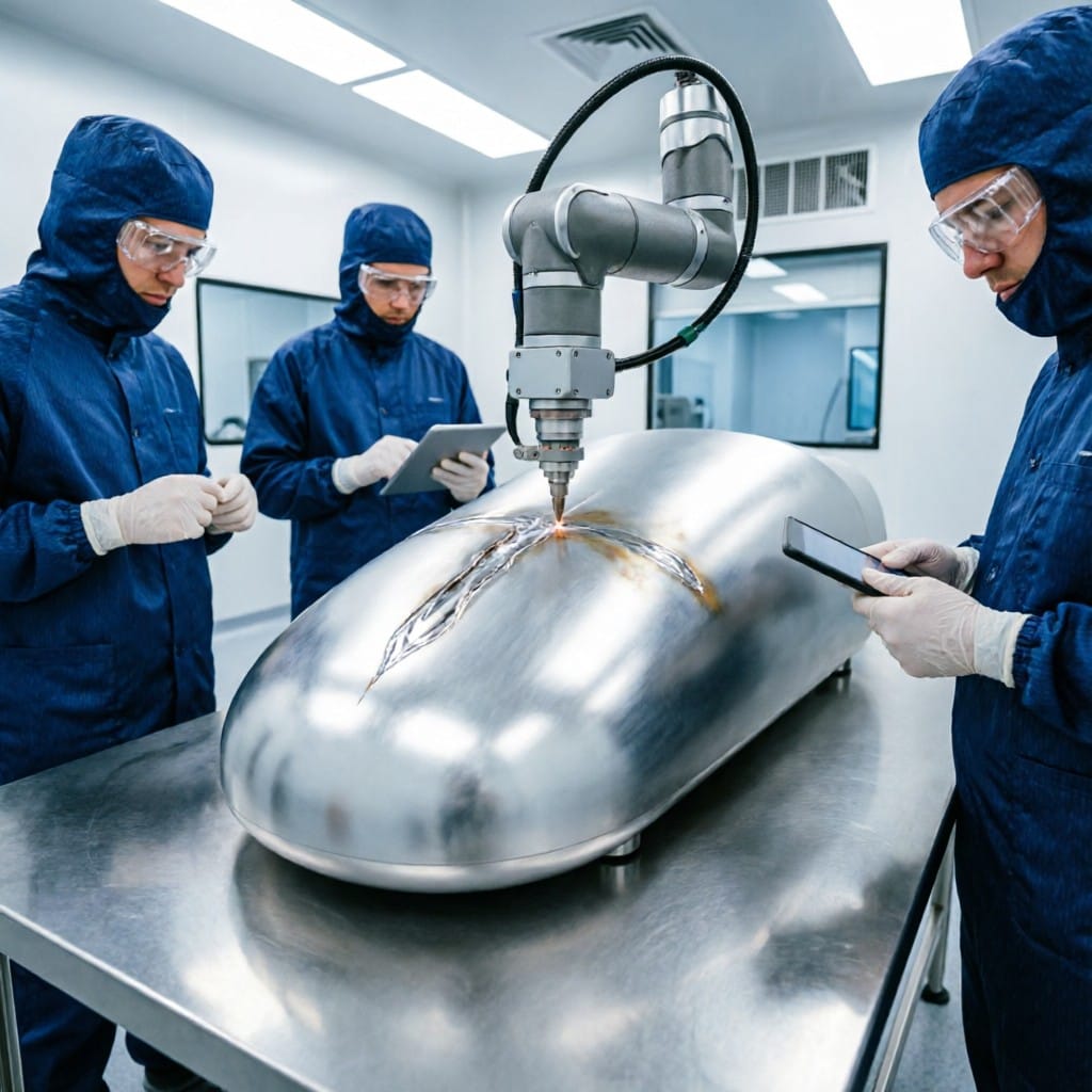 Robotic laser etching on aluminum medical housing in cleanroom
