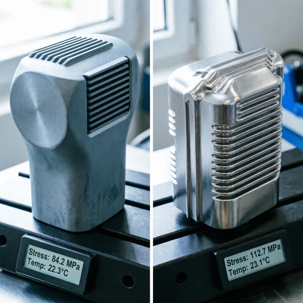 Side-by-side comparison of 6061-T6 vs 7075-T6 robotic joint housings under mechanical stress testing