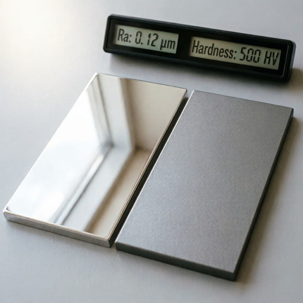 Side-by-side Type II vs Type III anodized aluminum surface comparison