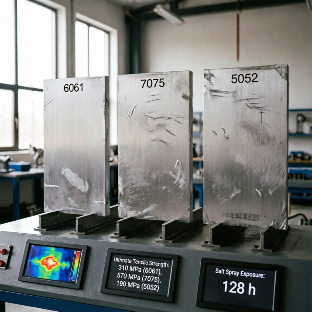 Technical comparison of aluminum alloys 6061, 7075, and 5052 under lab testing conditions
