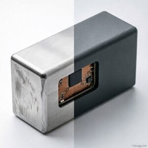 Anodized aluminum enclosure undergoing ASTM B117 salt spray test at 336-hour mark