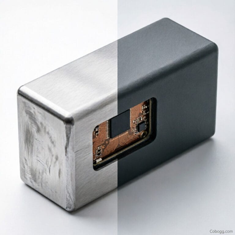 Anodized aluminum enclosure undergoing ASTM B117 salt spray test at 336-hour mark